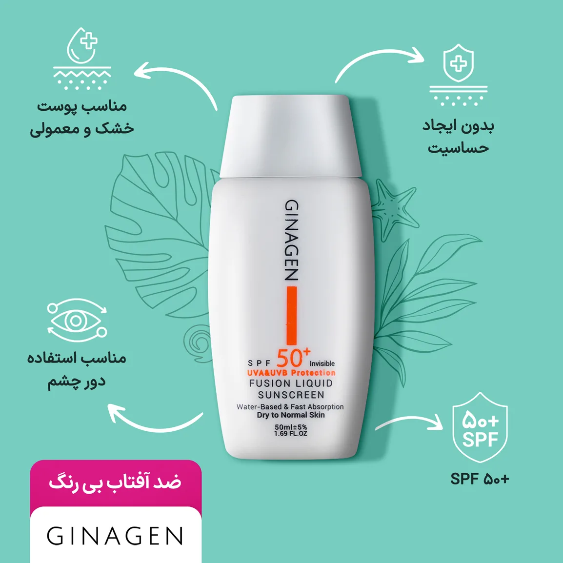 کرم ضد آفتاب بی رنگ ژیناژن مدل Fusion Liquid مناسب پوست خشک و نرمال 50 میلی لیتر — ۷